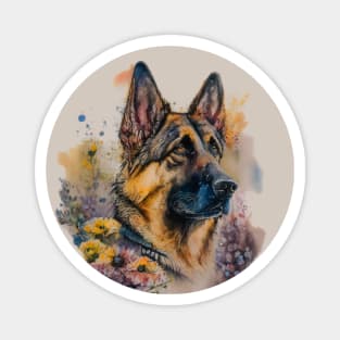 German Shepard with Flowers T-Shirt | Floral Dog Lover Tee Magnet